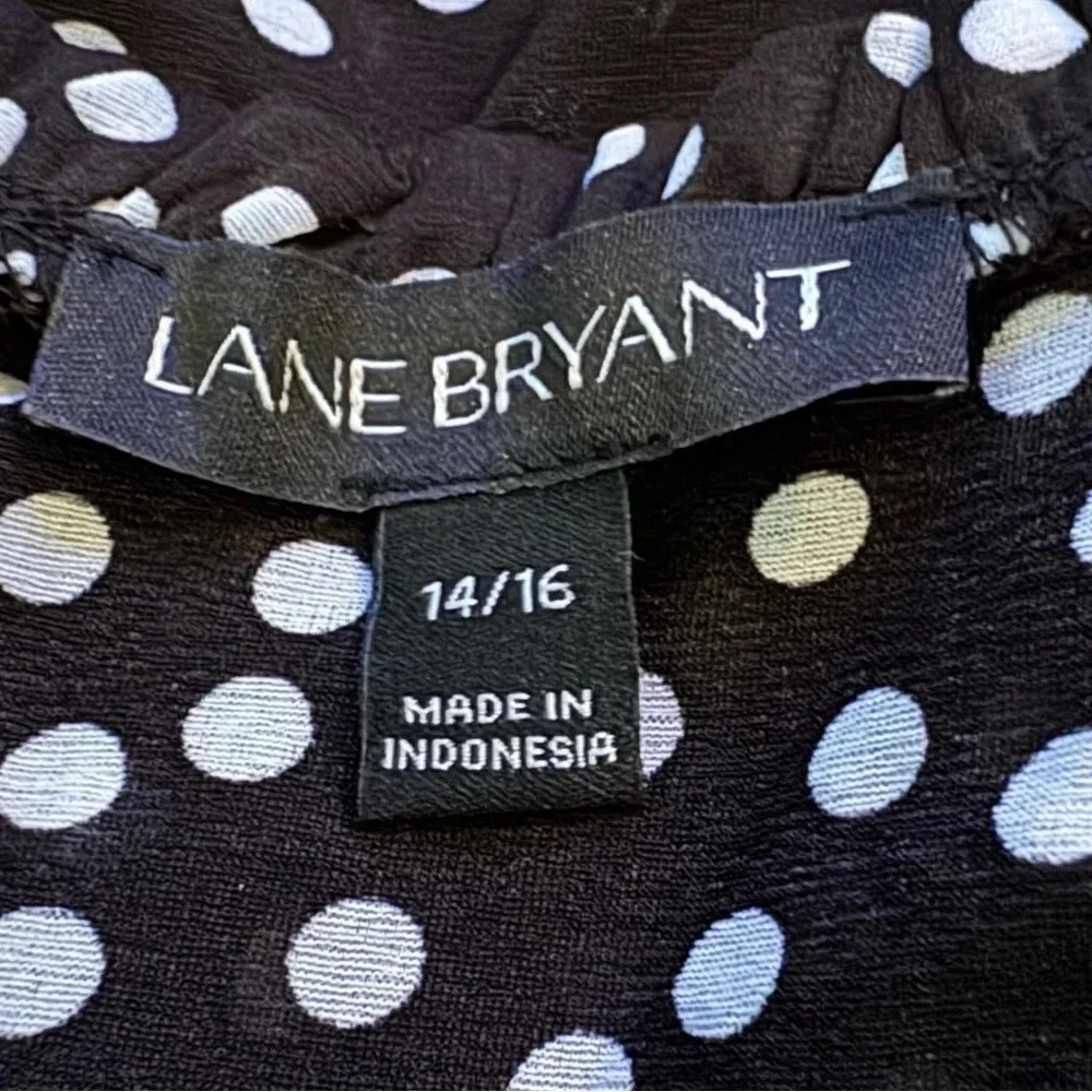 Lane Bryant 14 16 XL Shirt Top Black White Polka Dot Peasant Long Sleeve V Neck - Picture 6 of 8